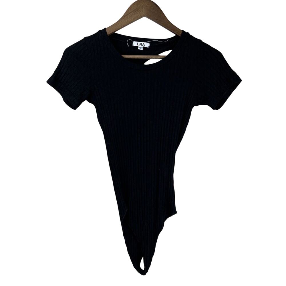 LNA Bodysuit Women Small Black Ribbed‎ Short Sleeve
